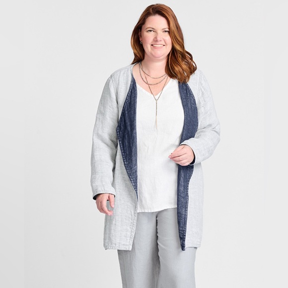 FLAX Women’s Linen Encore Reversible Jacket Navy Lava Size Medium - Picture 3 of 14